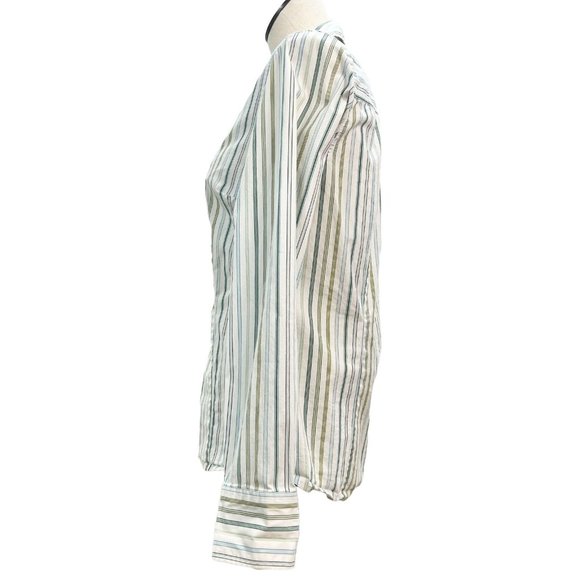 Ann Taylor Loft Top Womens 8 Blue Green White Pinstripe Long Sleeve - Picture 4 of 8